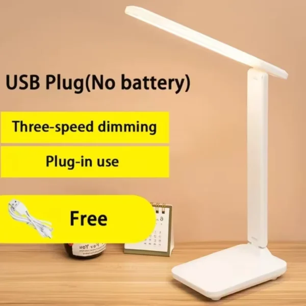 LED Touch Switch White Folding Desk Lamp Bedroom Bedside Study Reading Eye Care Night Lamp USB Plug-in Dimmable White Desk Lamp - Image 3