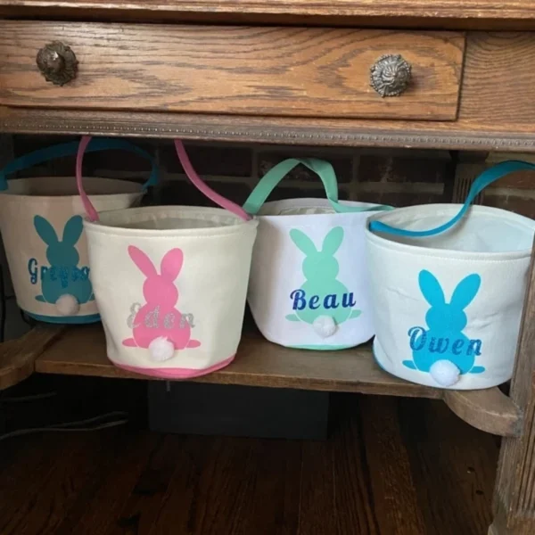 Easter Buckets, Bunny Tail Basket, Personalized Name Easter basket, bunny Easter basket, Kids Easter Gift，storage bag - Image 5