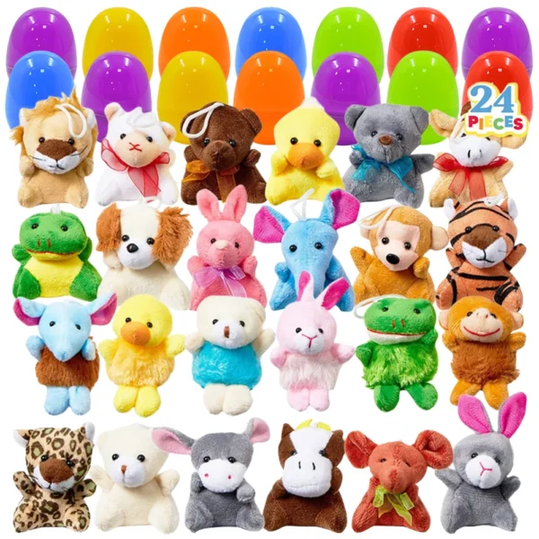 24 Pack Prefilled Easter Eggs Filled with Mini Plush Toy Easter Basket Stuffers for Kids Easter Egg Hunt Game and Party Favors - Image 4