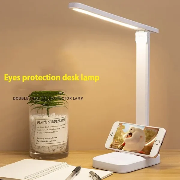 LED Touch Switch White Folding Desk Lamp Bedroom Bedside Study Reading Eye Care Night Lamp USB Plug-in Dimmable White Desk Lamp - Image 2