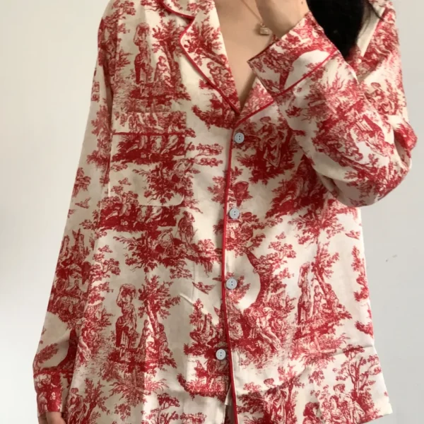Fashion Print Flower 2PCS Pajamas Set Women Sleepwear Spring Summer Trouser Suits Lounge Wear Loose Satin Homewear Pijamas Suit - Image 6