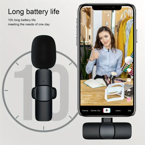 Wireless Lavalier Microphone Portable Audio Video Recording Mic for iPhone Android Long battery Live Tiktok Broadcast Gaming - Image 3