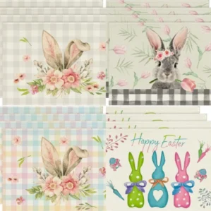 2024 Easter Rabbit Table Runner Linen Bunny Dining Table Cloth Placemat Spring Holiday Happy Easter Decoration for Home Kitchen