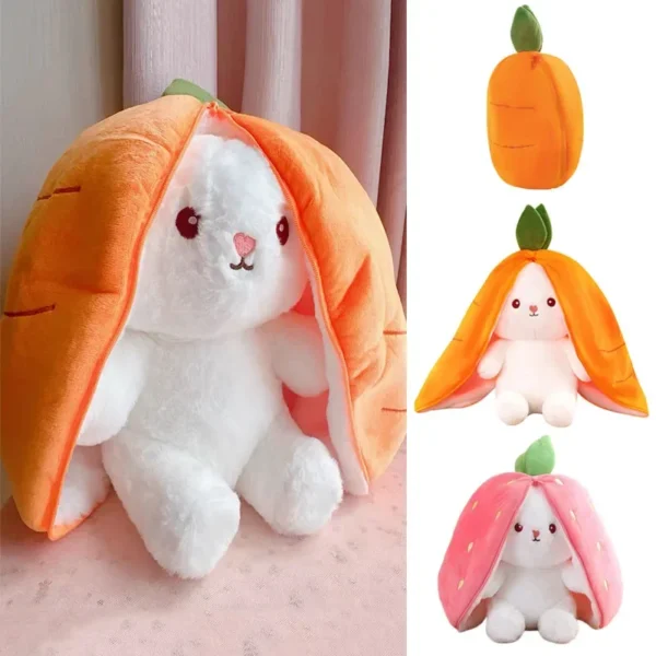 Cute Strawberry Carrot Rabbit Plush Toy Stuffed Creative Into Fruit Transform Baby Cuddly Bunny Doll 25cm for Kid Birthday Gift - Image 2