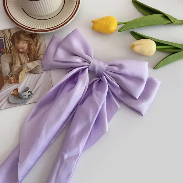 Elegant Solid Large Bow Ribbon Hair Clip For Women Girl Sweet Headbands Soft Satin Hairpin Hairgrip Fashion Hair Accessories - Image 12