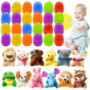 24 Pack Prefilled Easter Eggs Filled with Mini Plush Toy Easter Basket Stuffers for Kids Easter Egg Hunt Game and Party Favors