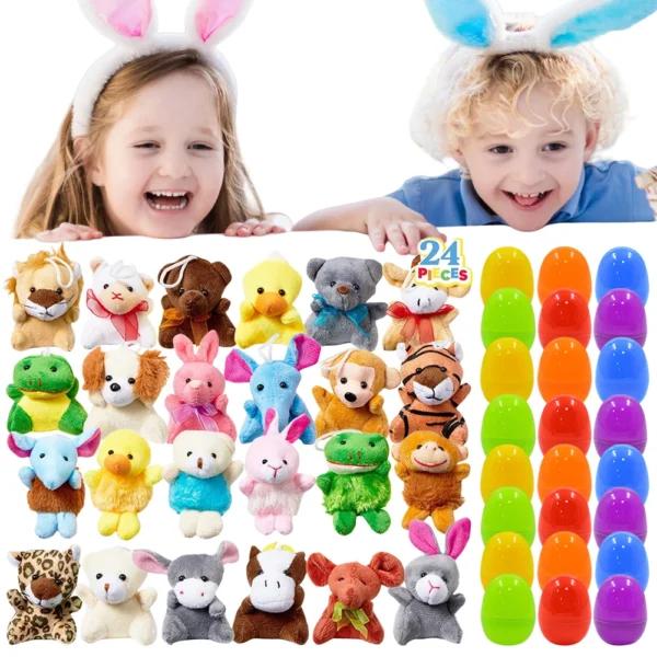 24 Pack Prefilled Easter Eggs Filled with Mini Plush Toy Easter Basket Stuffers for Kids Easter Egg Hunt Game and Party Favors - Image 3