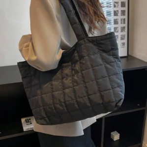1 Pc Minimalist Quilted Puffy Tote Bag, Large Capacity Crossbody Bag, Trendy Padded Shoulder Bag For Women For Daily Commute