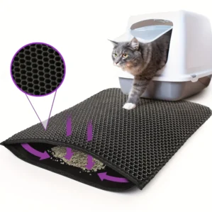 Double layer honeycomb cat litter mat - easy to clean, non-slip base - suitable for cat litter boxes and pet toilet areas