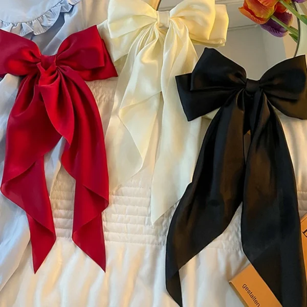 Elegant Solid Large Bow Ribbon Hair Clip For Women Girl Sweet Headbands Soft Satin Hairpin Hairgrip Fashion Hair Accessories - Image 6