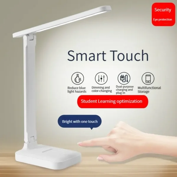 LED Touch Switch White Folding Desk Lamp Bedroom Bedside Study Reading Eye Care Night Lamp USB Plug-in Dimmable White Desk Lamp - Image 7