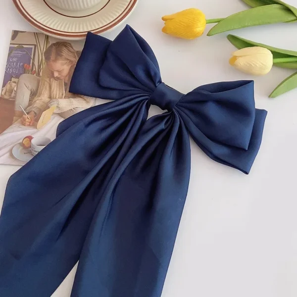 Elegant Solid Large Bow Ribbon Hair Clip For Women Girl Sweet Headbands Soft Satin Hairpin Hairgrip Fashion Hair Accessories - Image 9