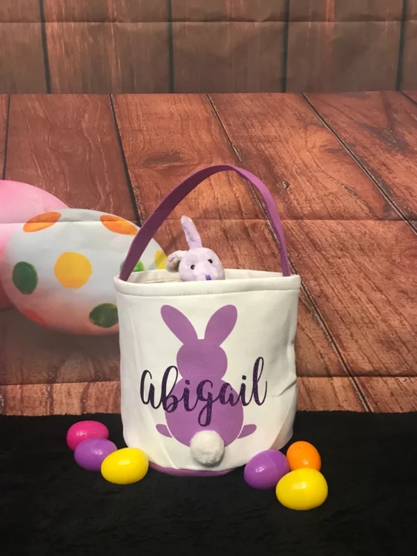 Easter Buckets, Bunny Tail Basket, Personalized Name Easter basket, bunny Easter basket, Kids Easter Gift，storage bag - Image 3