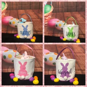 Easter Buckets, Bunny Tail Basket, Personalized Name Easter basket, bunny Easter basket, Kids Easter Gift，storage bag