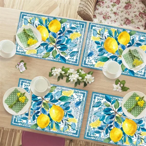 4/6/8pc Flower Lemon Printed Summer Linen Placemat Fresh Holiday Dining Table Mat Decoration for Wedding Party Home Gathering - Image 3