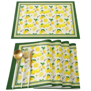 Lemon Idyllic Plaid Fruit Kitchen Dining Table Decor Accessories 1pcs Placemat Heat Resistant Linen Tableware Pads Mats