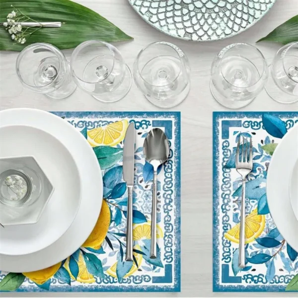 4/6/8pc Flower Lemon Printed Summer Linen Placemat Fresh Holiday Dining Table Mat Decoration for Wedding Party Home Gathering - Image 4
