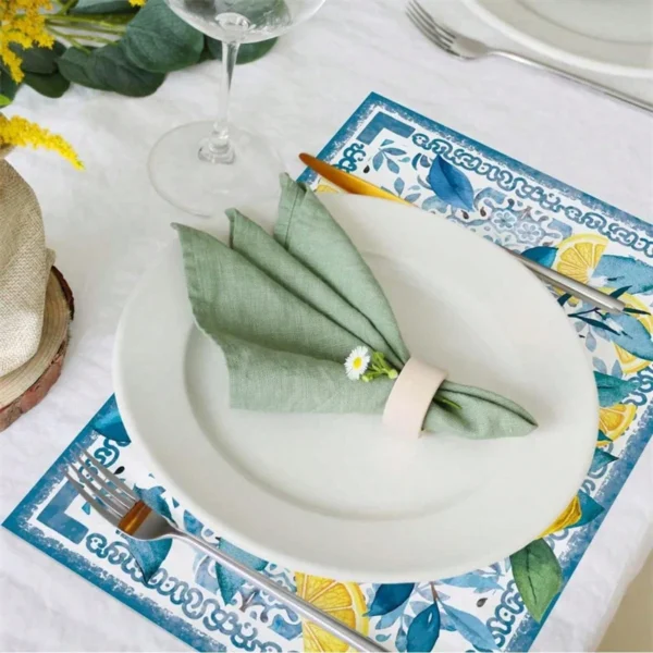 4/6/8pc Flower Lemon Printed Summer Linen Placemat Fresh Holiday Dining Table Mat Decoration for Wedding Party Home Gathering - Image 2