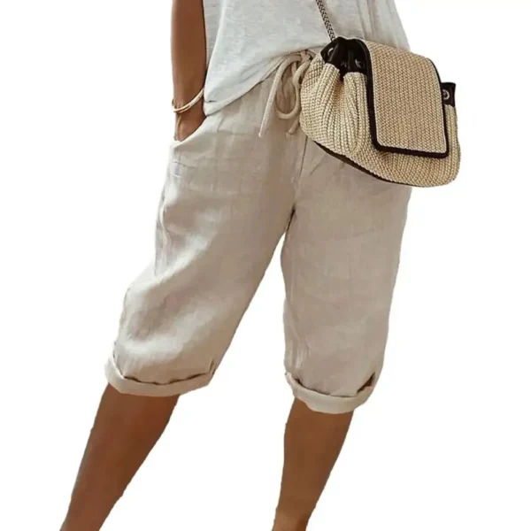 American Vintage Solid Lace Up Women's Cotton Linen Pants Elastic High Waist Wide-Leg Shorts With Pocket Streetwear Ladies Pants - Image 11