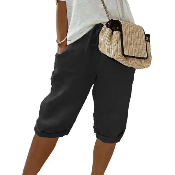 American Vintage Solid Lace Up Women's Cotton Linen Pants Elastic High Waist Wide-Leg Shorts With Pocket Streetwear Ladies Pants - Image 9