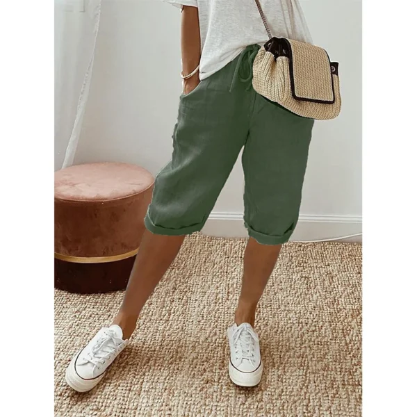 American Vintage Solid Lace Up Women's Cotton Linen Pants Elastic High Waist Wide-Leg Shorts With Pocket Streetwear Ladies Pants - Image 5