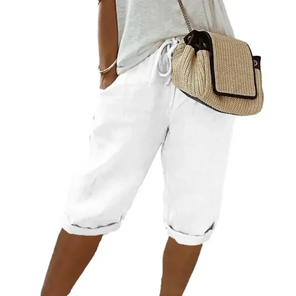 American Vintage Solid Lace Up Women's Cotton Linen Pants Elastic High Waist Wide-Leg Shorts With Pocket Streetwear Ladies Pants - Image 7