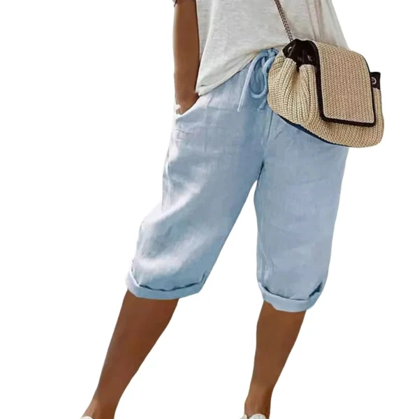 American Vintage Solid Lace Up Women's Cotton Linen Pants Elastic High Waist Wide-Leg Shorts With Pocket Streetwear Ladies Pants - Image 10