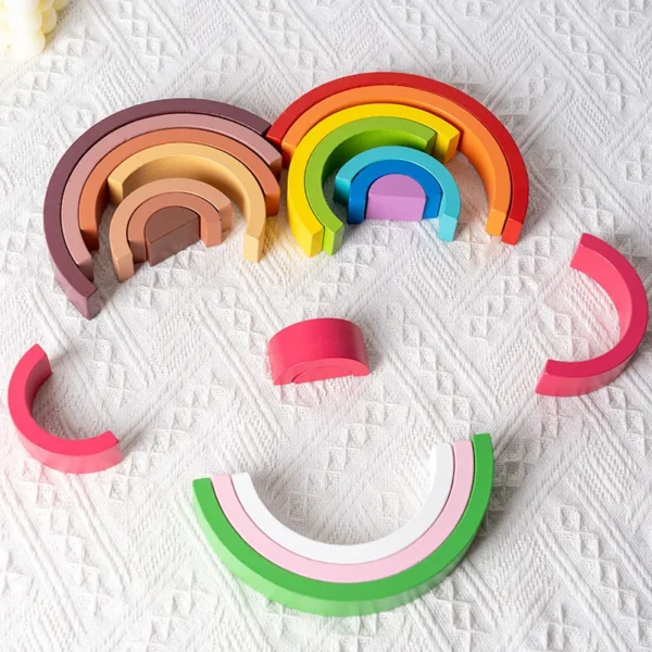 Hot Arch Bridge Rainbow Building Blocks Kids Wood Stacker Baby Toy Color Cognitive Children Montessori Educational Wooden Toys - Image 5