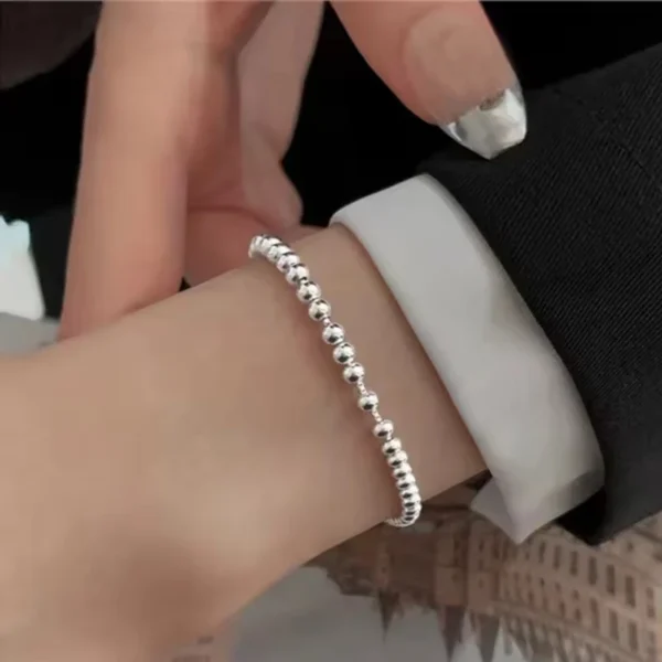 100% Solid 925 Sterling Silver Metal Bracelets for Women Men Beads Adjuatable Handmade Simple Bracelet Birthday Christmas Gift - Image 2