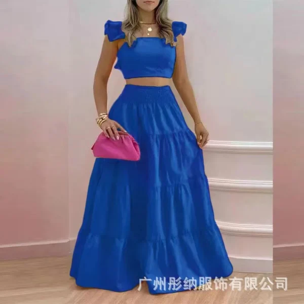 New Sexy Solid Two Suit Dress Women's Fashion Casual Loose Top Maxi Dress 2 Piece Set Female Elegant Holiday Sets 2024 Summer - Image 8