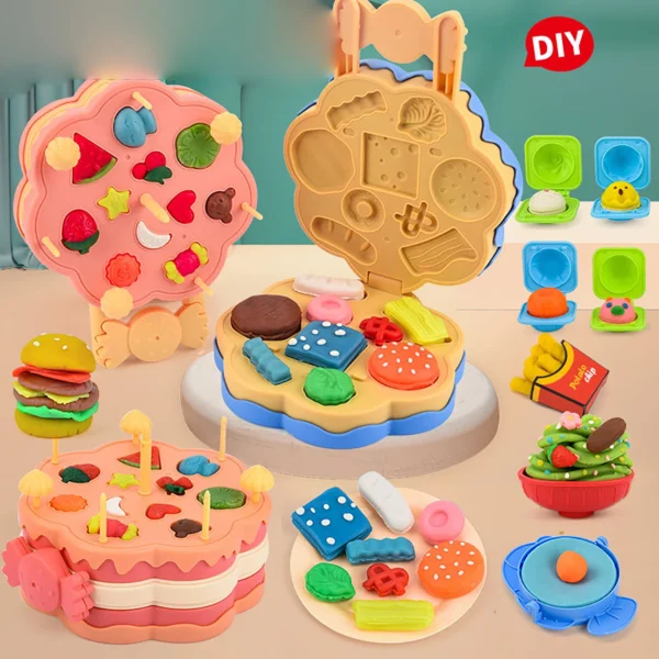 Children's Colored Mud Burger Noodle Machine Toy Rubber Mud Non toxic Mold Tool Set Handmade Clay Girl - Image 4