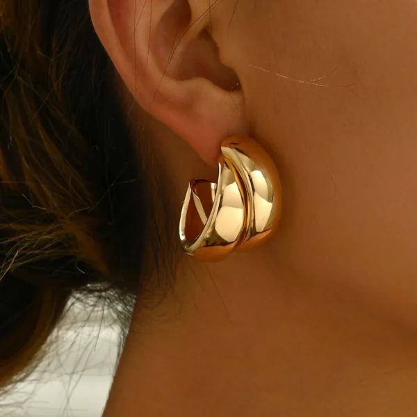 Stainless Steel Chunky Hoop Earrings for Women Girls Gold Color Double Ring Thick Geometric Drop Earrings Statement Jewelry Gift - Image 3