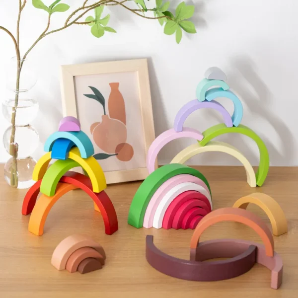 Hot Arch Bridge Rainbow Building Blocks Kids Wood Stacker Baby Toy Color Cognitive Children Montessori Educational Wooden Toys - Image 2
