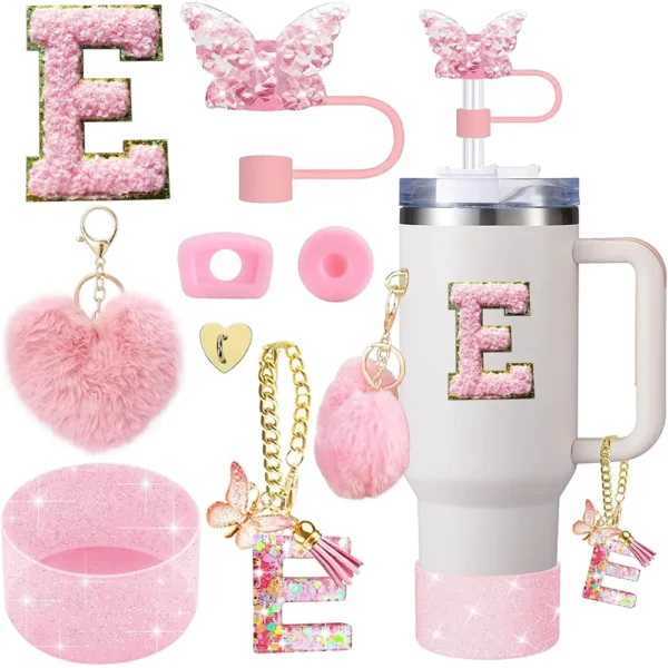 8pcs Cup Accessories for Stanley Cup 30oz 40oz Includes Butterfly Straw Cover Cap Silicone Boot  Handle Charm Initials Sticker - Image 13