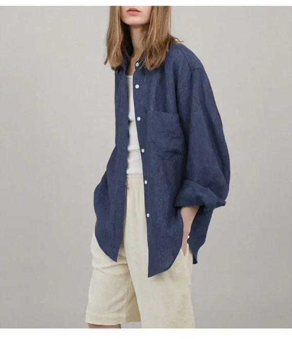Casual 100% Linen Women Shirt Oversized  Turn Down Collar Long Sleeve Elegant And Vintage Women'S Blouses Blusa Feminina - Image 4
