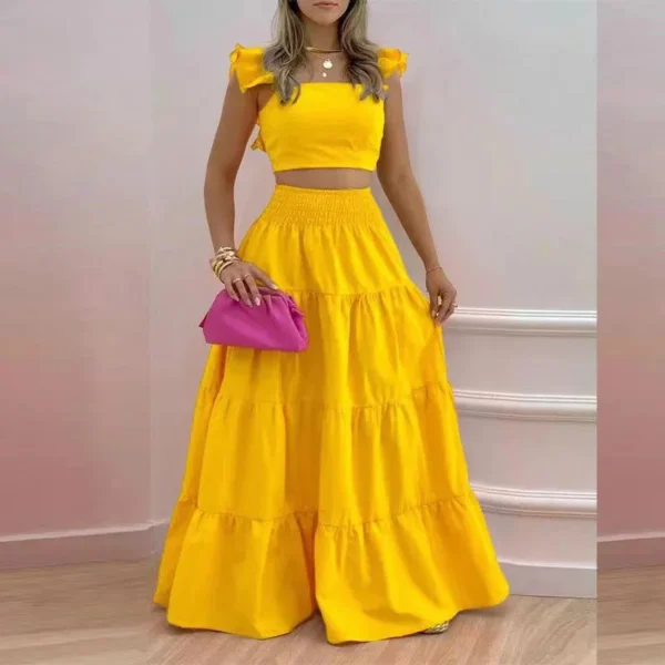 New Sexy Solid Two Suit Dress Women's Fashion Casual Loose Top Maxi Dress 2 Piece Set Female Elegant Holiday Sets 2024 Summer - Image 9