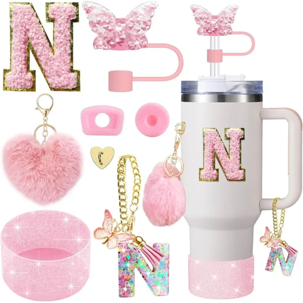 8pcs Cup Accessories for Stanley Cup 30oz 40oz Includes Butterfly Straw Cover Cap Silicone Boot  Handle Charm Initials Sticker - Image 30