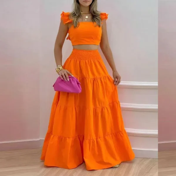 New Sexy Solid Two Suit Dress Women's Fashion Casual Loose Top Maxi Dress 2 Piece Set Female Elegant Holiday Sets 2024 Summer - Image 7