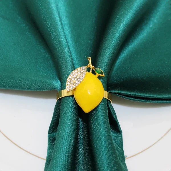 6Pcs Lemon Napkin Rings Metal Fruit Napkin Buckles Rhinetone Napkin Holder for Wedding Birthday Dinner Party Table Decor HB142 - Image 3