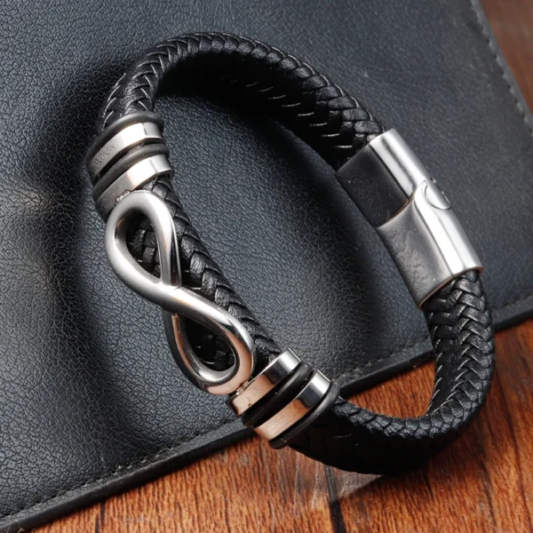 Classic Stainless Steel Leather Bracelet For Mens Chain Wristband Business Charm Jewelry Accessories for Dad Boyfriend - Image 4