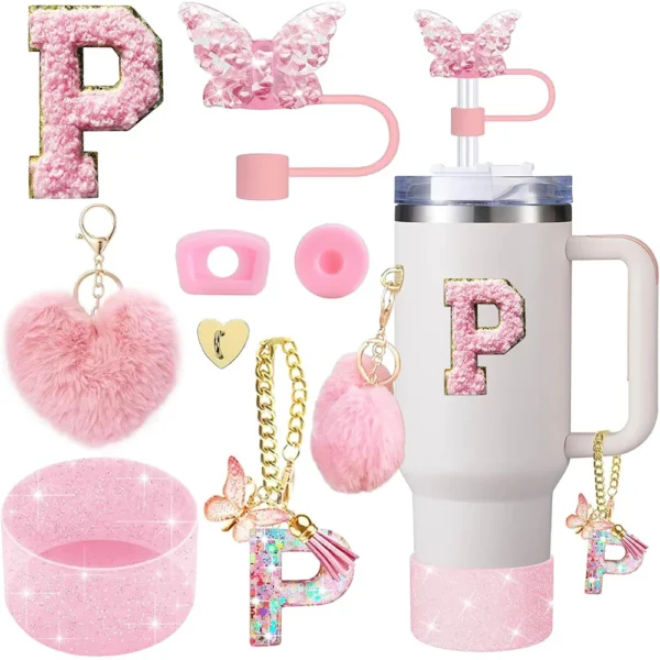 8pcs Cup Accessories for Stanley Cup 30oz 40oz Includes Butterfly Straw Cover Cap Silicone Boot  Handle Charm Initials Sticker - Image 28