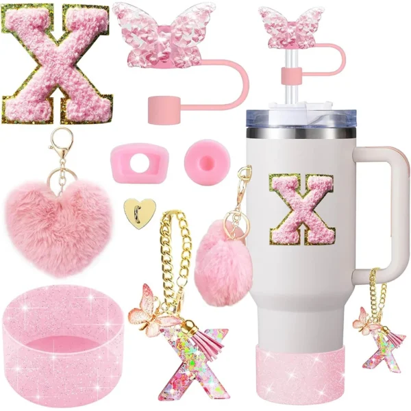 8pcs Cup Accessories for Stanley Cup 30oz 40oz Includes Butterfly Straw Cover Cap Silicone Boot  Handle Charm Initials Sticker - Image 7