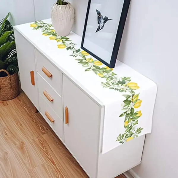 Summer Lemon Leaves Linen Table Runners Table Decor Reusable Farmhouse Table Runners for Dining Wedding Decorations - Image 4