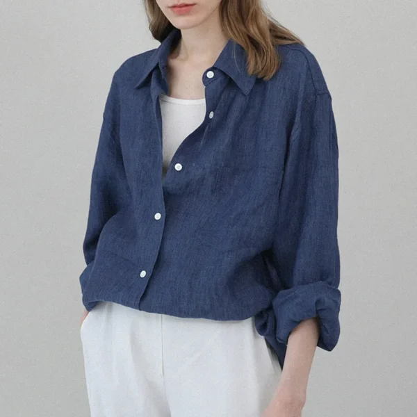 Casual 100% Linen Women Shirt Oversized  Turn Down Collar Long Sleeve Elegant And Vintage Women'S Blouses Blusa Feminina - Image 3