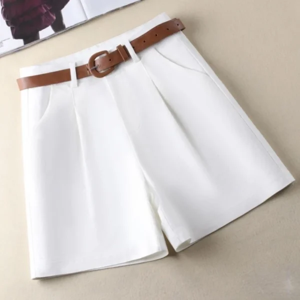 Women's Shorts High Waist Summer 2024 Cotton Straight Short Pants with Belt Office Lady Korean Fashion Solid Shorts for Women - Image 2