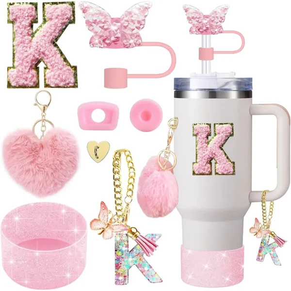 8pcs Cup Accessories for Stanley Cup 30oz 40oz Includes Butterfly Straw Cover Cap Silicone Boot  Handle Charm Initials Sticker - Image 21