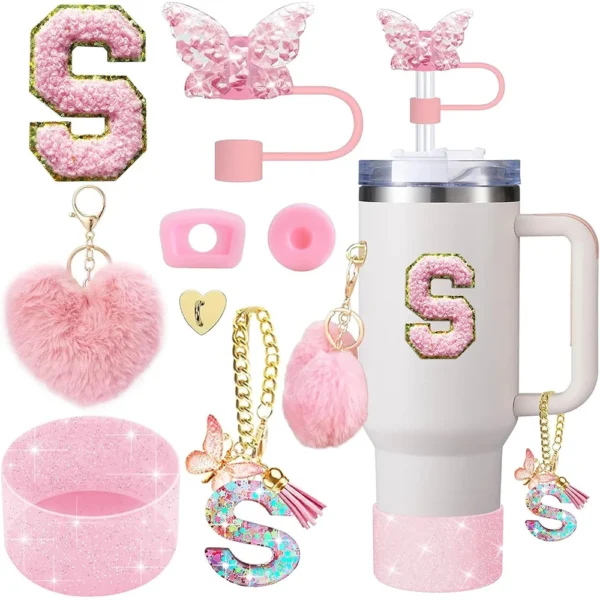 8pcs Cup Accessories for Stanley Cup 30oz 40oz Includes Butterfly Straw Cover Cap Silicone Boot  Handle Charm Initials Sticker - Image 25