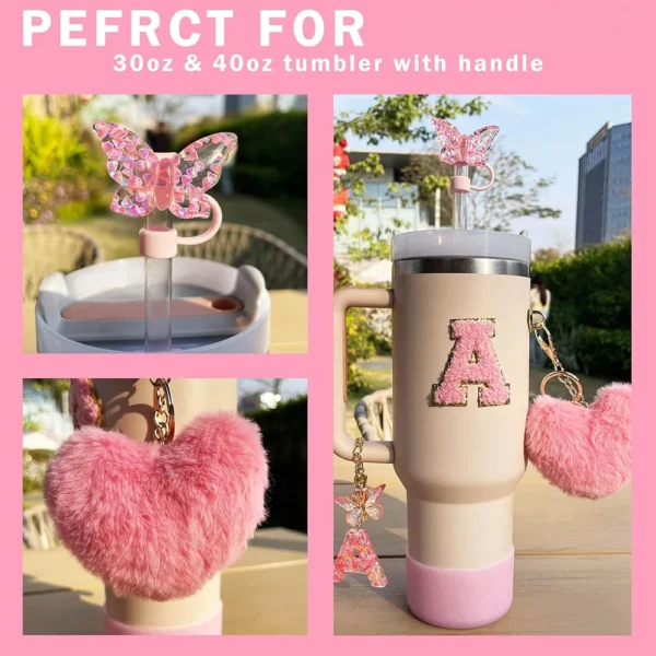 8pcs Cup Accessories for Stanley Cup 30oz 40oz Includes Butterfly Straw Cover Cap Silicone Boot  Handle Charm Initials Sticker - Image 4
