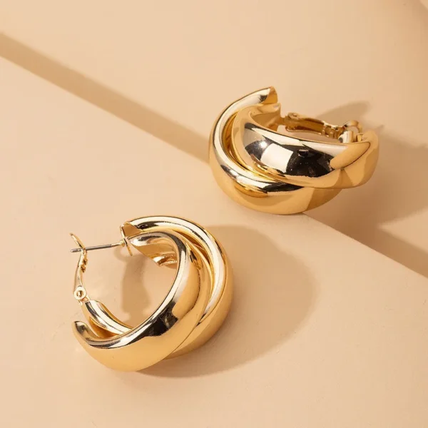 Stainless Steel Chunky Hoop Earrings for Women Girls Gold Color Double Ring Thick Geometric Drop Earrings Statement Jewelry Gift - Image 4