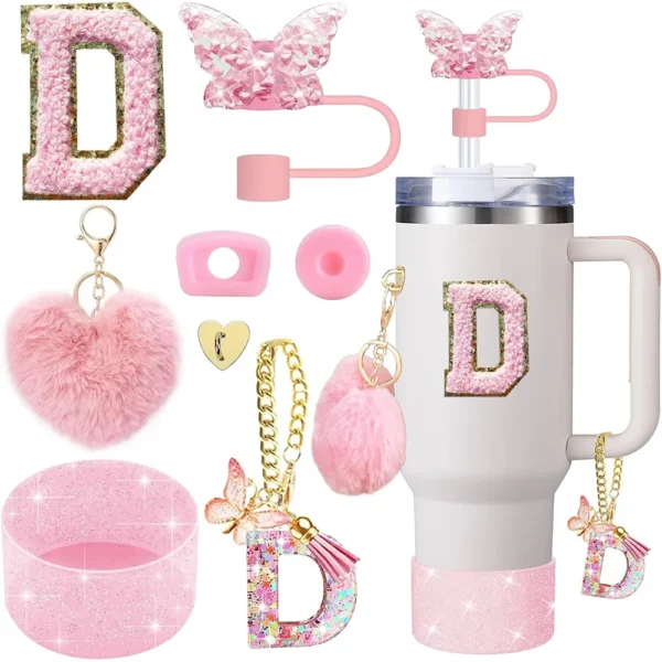 8pcs Cup Accessories for Stanley Cup 30oz 40oz Includes Butterfly Straw Cover Cap Silicone Boot  Handle Charm Initials Sticker - Image 12